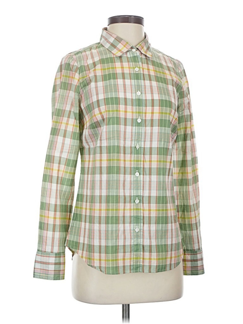 J. Crew Green and White Plaid Button-Down Shirt Size 6